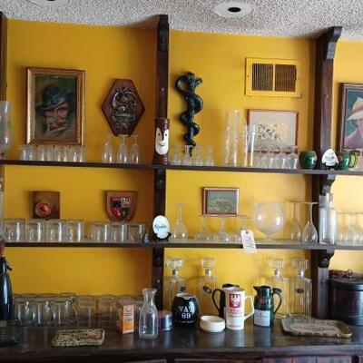 #1414 â€¢ Wall decor, Glass Cups And Framed Artwork