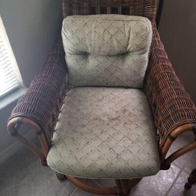 rattan chair, very good condition, this is one of two chairs, fabric covered cushions