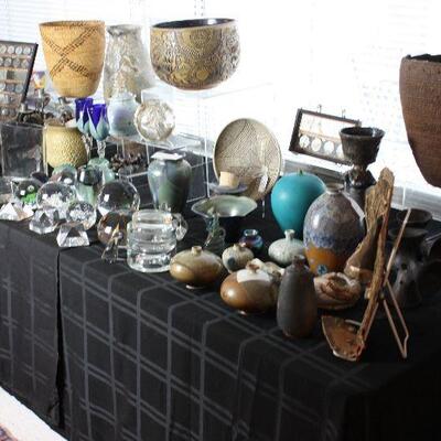 Art glass, ceramics, baskets
