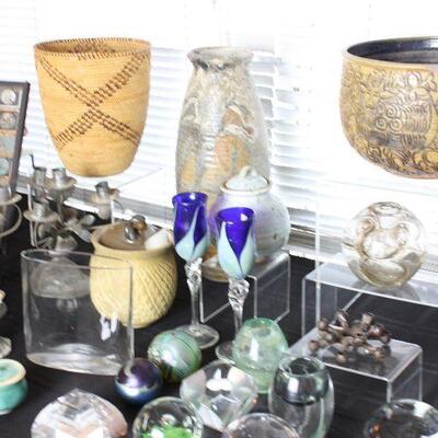 Art glass, ceramics, baskets