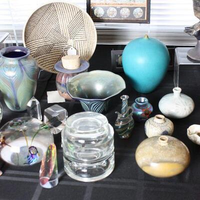 Art glass, ceramics, baskets
