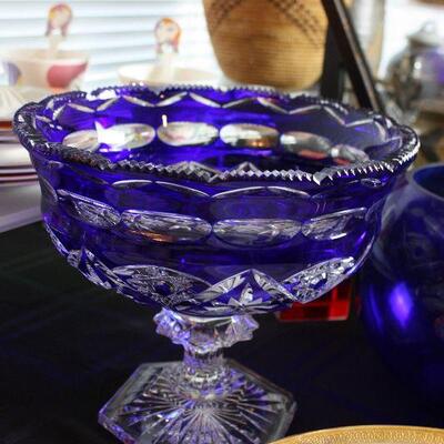 Cobalt cut crystal bowl