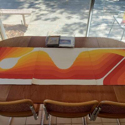 Mid-century op-art lithograph triptych unsigned in the style of Werner Panton