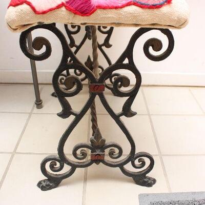 Wrought iron stool with hand embroidered cushion