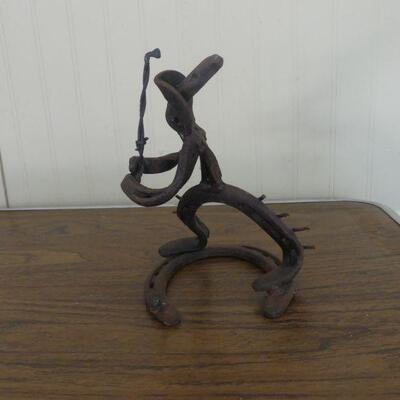 Unique Golfer Figure made of Horseshoes and Barbed Wire