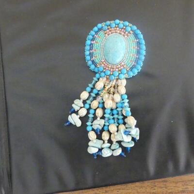 Vintage Southwestern Turquoise and Bead Brooch