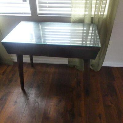 Antique Jefferson Woodworking Extension Table with Glass Top
