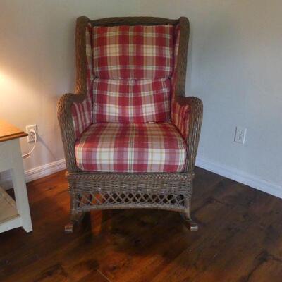 Brown Wicker Rocking Chair with Cushions