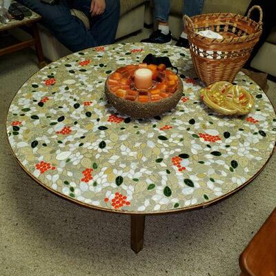 MCM ROUND MOSAIC TOP COFFEE TABLE                                                 BUY IT NOW $ 135.00