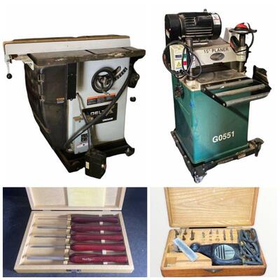Jet Woodworking Bandsaw, Grizzly 15In Planer,  Awesome Shop Table, LG Electric Washer & Dryer, Antique Jacquard Coverlet 1839,...