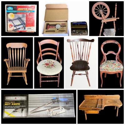 Jet Woodworking Bandsaw, Grizzly 15In Planer,  Awesome Shop Table, LG Electric Washer & Dryer, Antique Jacquard Coverlet 1839,...