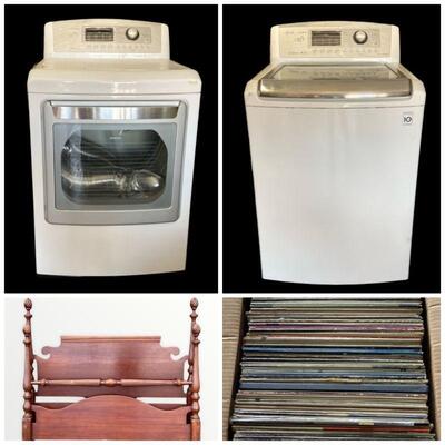 Jet Woodworking Bandsaw, Grizzly 15In Planer,  Awesome Shop Table, LG Electric Washer & Dryer, Antique Jacquard Coverlet 1839,...