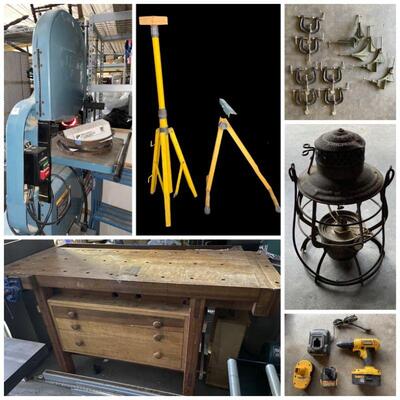 Jet Woodworking Bandsaw, Grizzly 15In Planer,  Awesome Shop Table, LG Electric Washer & Dryer, Antique Jacquard Coverlet 1839,...