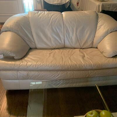 White leather love seat