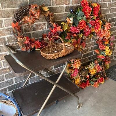 Rolling cart and fall decor