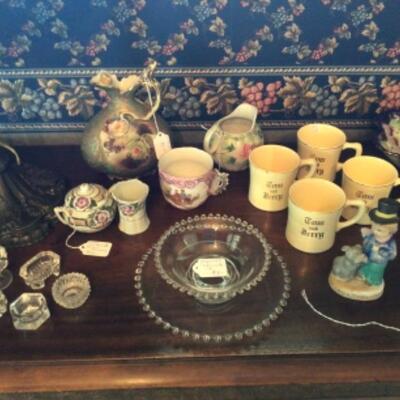 Assortment of German, Nippon, Japan and crystal items. Imperial candlewick bowl set. 