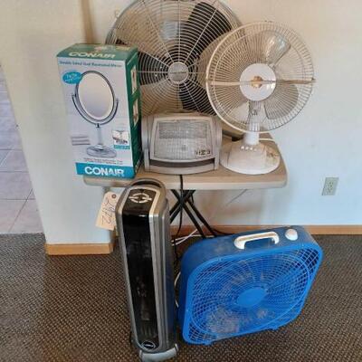 2972	

4 Fans, A Heater, Fold Up Table and Double Sided Oval Mirror
4 Fans, A Heater, Fold Up Table and Double Sided Oval Mirror