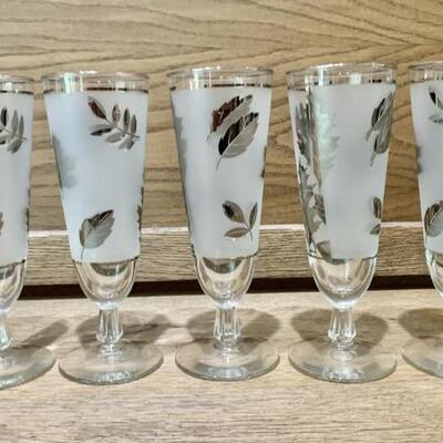 Mid Century Silver Leaf on Frosted Glass Pilsner 