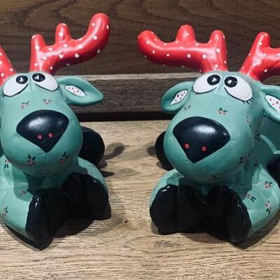 (2) Whimsical Holiday Reindeer Figurines