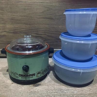 Vintage CrockPot & 3 Food Storage Containers