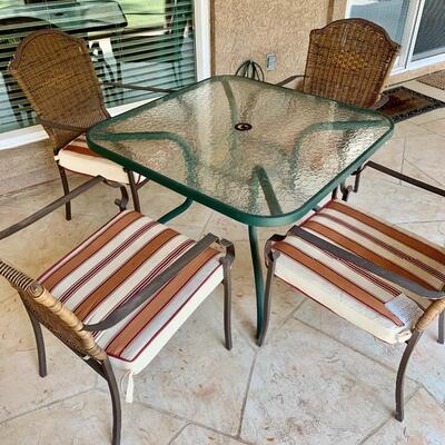 5 Piece Outdoor Patio Set with Glass Top Table &