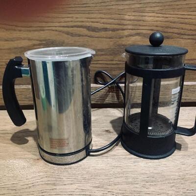 (2) French Press Fresh Ground Coffee Maker, and an Electric Stainless Automatic Milk Frother & Warmer