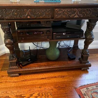 Victorian Carved Shelf Unit with whimsical faces