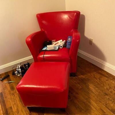 Red Vinyl Chair with Ottoman
