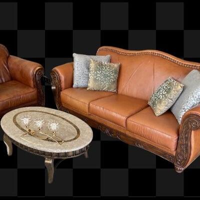 Leather Couch and Armchair