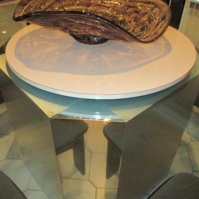 Stunning Pedestal Mirrored Glass Top 1990's Dining Table With 8 Chairs 
