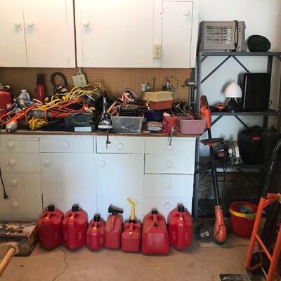 tons of tools and gas cans 