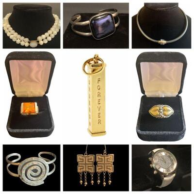 22K Gold Bracelet, 1931 Gold UT Track Shoes Pendant, Gold Bar Pendant, Gold and Jade Bracelet, Mother of Pearl Vintage Necklace, Sterling...