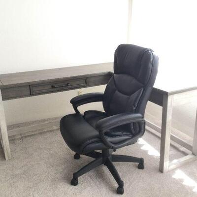 Bhb001 L-Shaped Rising Deskw/Power Source Cord & Realspace High-Back Office Chair 