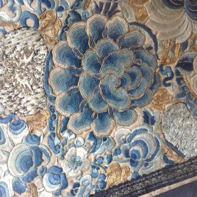 Qing dynasty embordered badge. Framed.