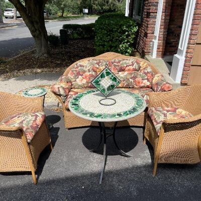 3 PC Lloyd Flanders All Weather Wicker Patio Set and Ceramic Tile Bistro Table