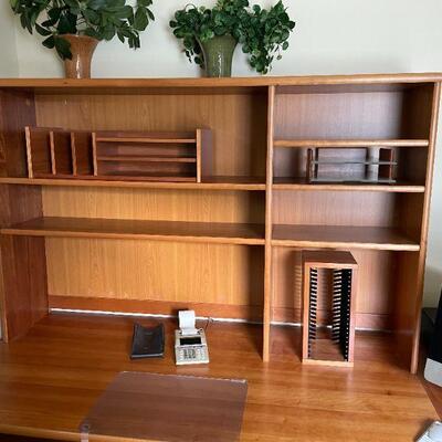 Adjustable L-Shaped Office Desk from Workbench Furniture.  With Bookshelf Hutch.  And Three Small File Storage Cabinets