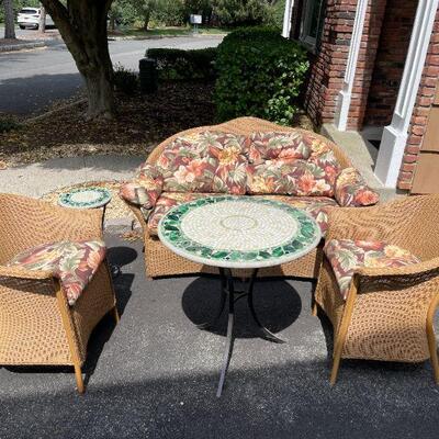 3 PC Lloyd Flanders All Weather Wicker Patio Set and Ceramic Tile Bistro Table