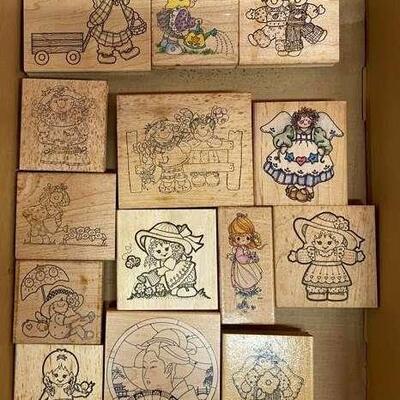 PST052 - Fourteen Wood Rubber Stamps - Vintage Little Girls Theme - See Photos for Designs