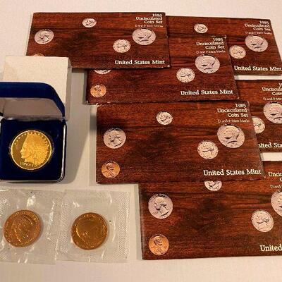 PST302 - Six 1985 Uncirculated U.S. Coin Sets & 1907 Indian Head Double Eagle Reproduction & More