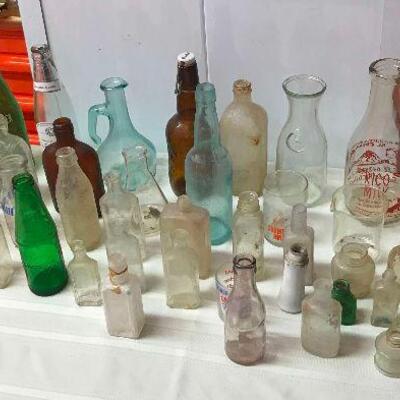PST512 - A Lot of Vintage Bottles - Milk, Medicine, Ink, Soda, Liquors & More - See Photos!