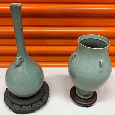 PST047 - Pair of Exquisite Vintage Korean Celadon Pottery - 11