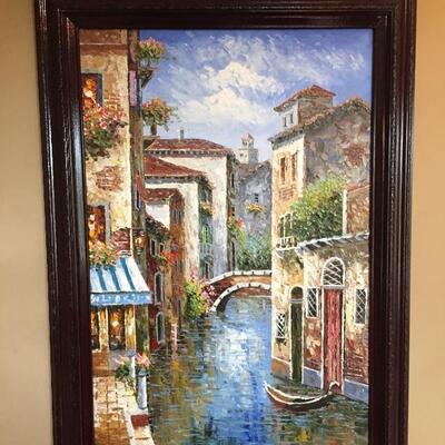 Italian Venice Canal Scene, Oil on Canvas Painting Artwork