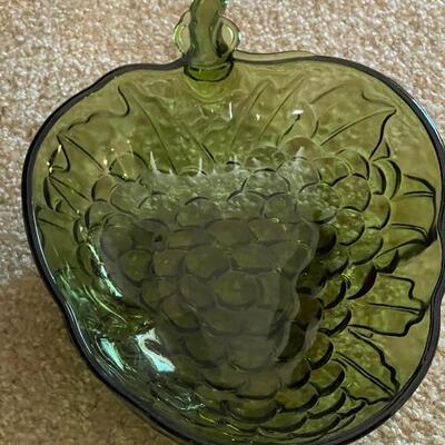 Olive Green Glass Serving Bowl