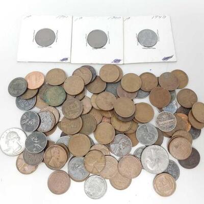 1606 â€¢ Assortment Of Indian Head Pennies, Lincoln Memorial Pennies, Washington Quarters, Wheat Pennie...