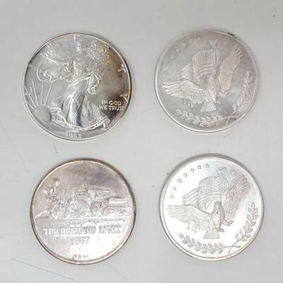 #1521 â€¢ Fine Silver Coins .999 Includes American Eagle, Silver Eagle, Highland Train