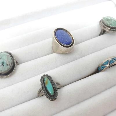 #1108 â€¢ 5 Sterling Silver And Turquoise Fashion Rings 34.5g
