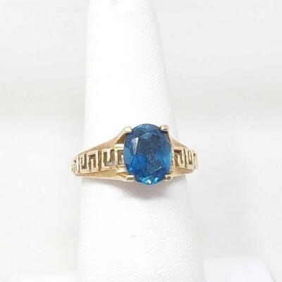 #1066 â€¢ 10k Gold Blue Topaz With Diamond Accents Ring 4g