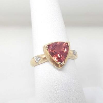 #1031 â€¢ 14k Gold Tangerine Trillion Cut With Diamond Accents Fashion Ring 4.1g