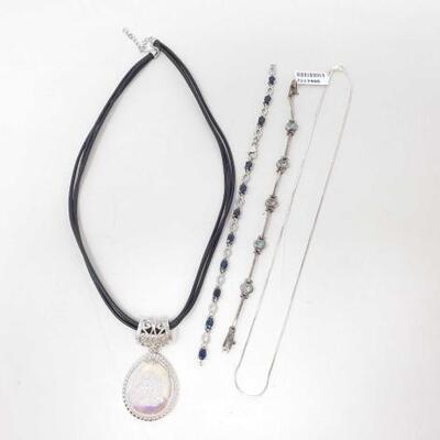 #1098 â€¢ Sterling Silver Pendant, Chain And 2 Bracelets