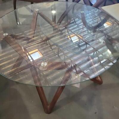 #3606 â€¢ Glass Coffee Table With Wood Legs